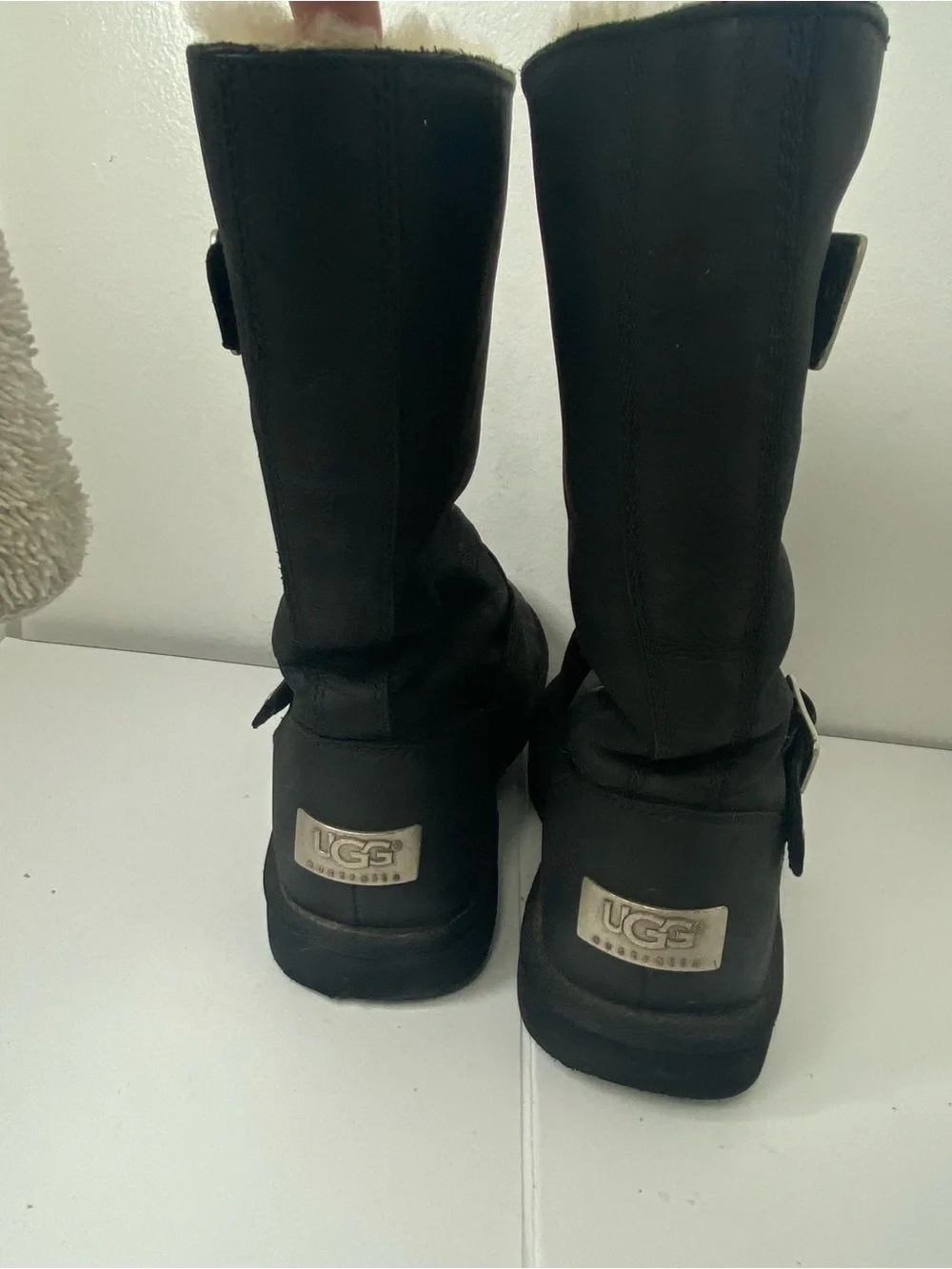 UGG Kensinton Women's Black Leather Moto Shearling-Lined Biker Boots